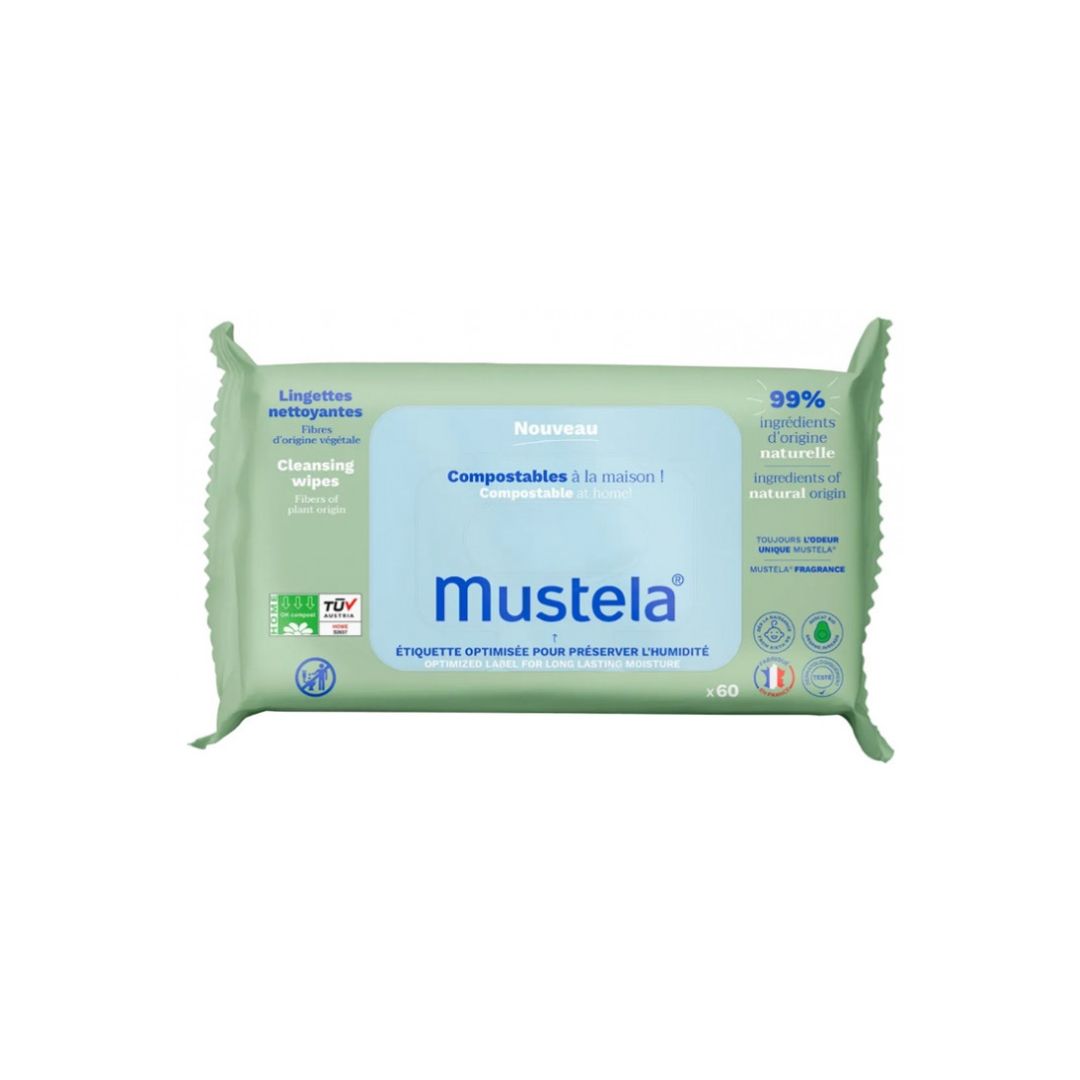 image Mustela Lingettes nettoyantes parfumées compostables – 60 lingettes